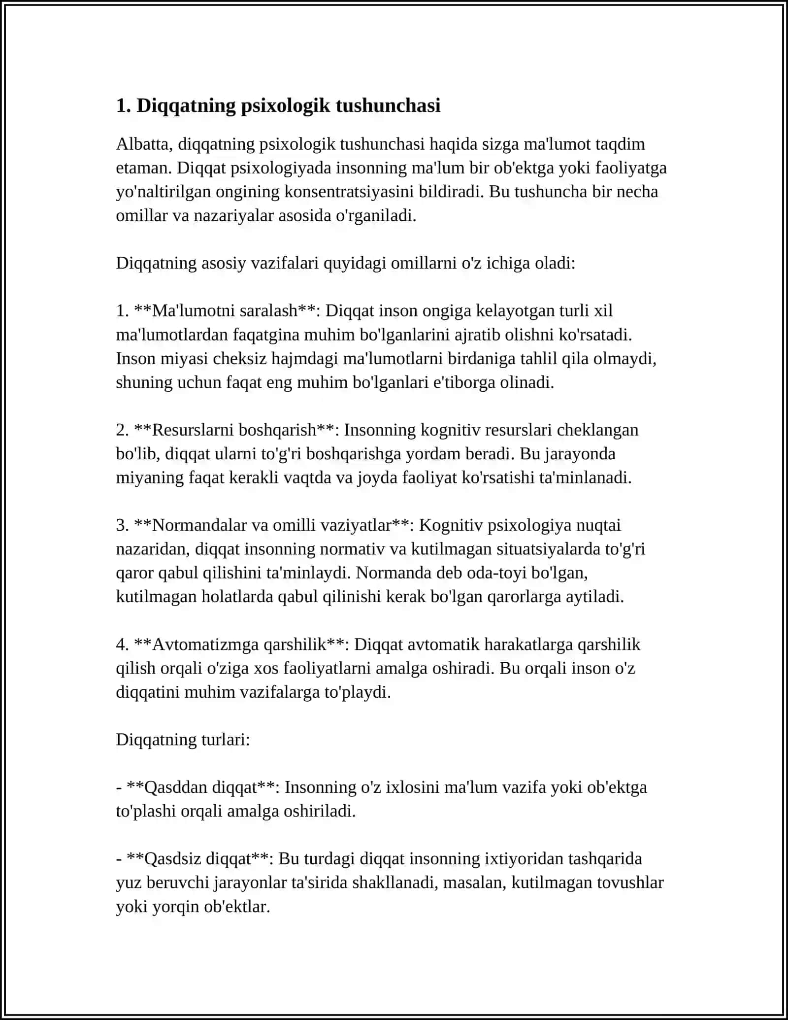 DIQQAT HAQIDA TUSHUNCHA VA UNING NERV FIZIOLOGIK ASOSLARI.DIQQAT TURLARI VA ASOSLARI 3