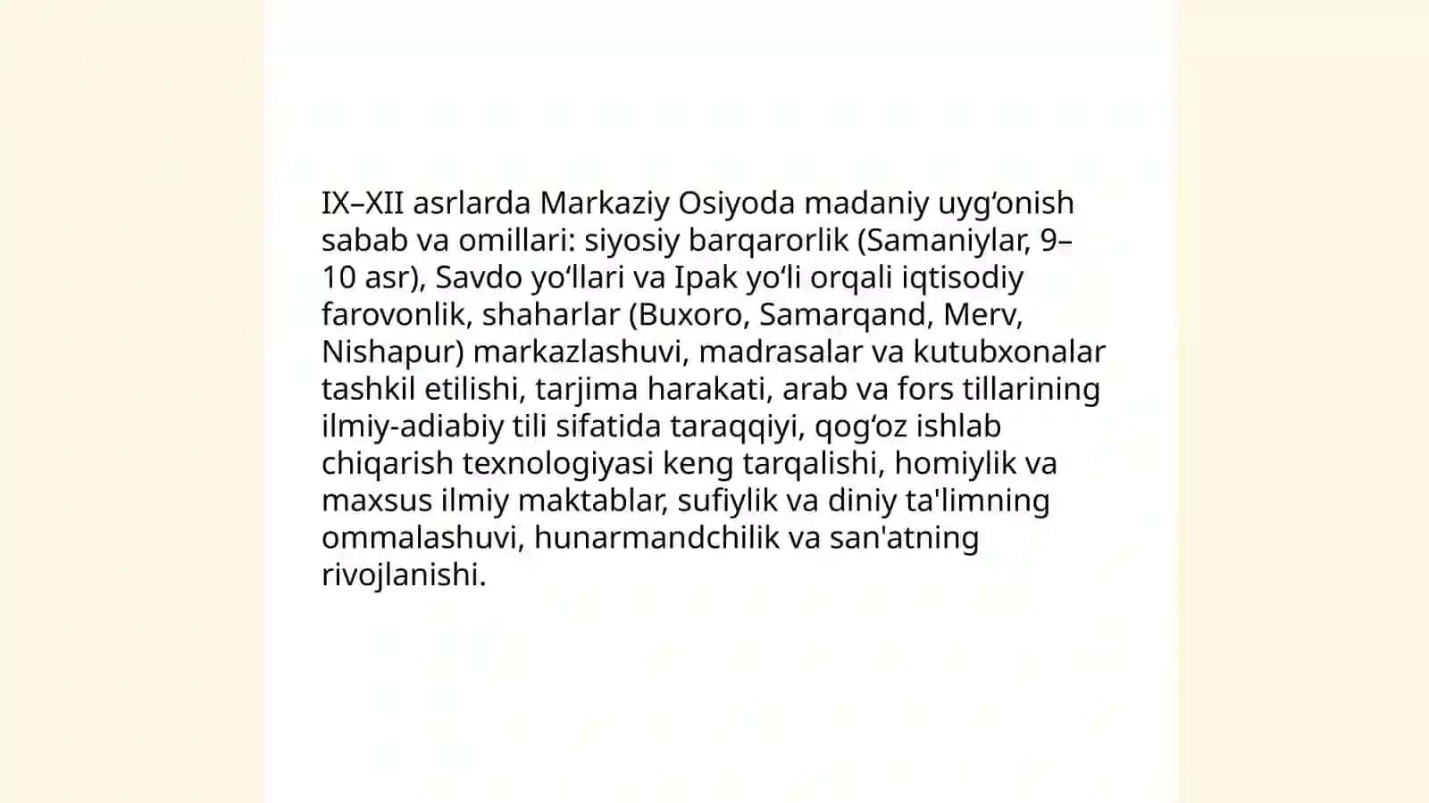 IX-XII asrlarda mamlakatimiz hududida ro‘y bergan madaniy uyg‘onish (Renessans) 3