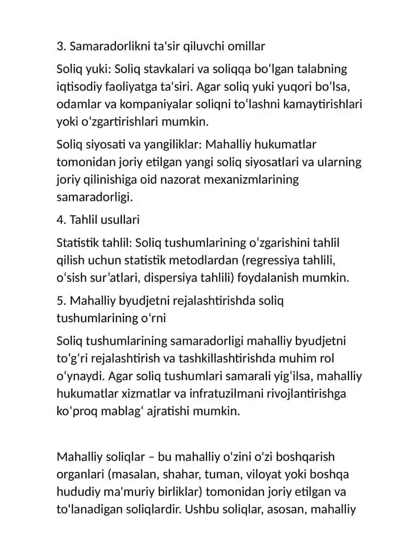 Mahalliy Tushum Daromadlarida Soliq Tushumlari Samaradorligini O'rganish 3