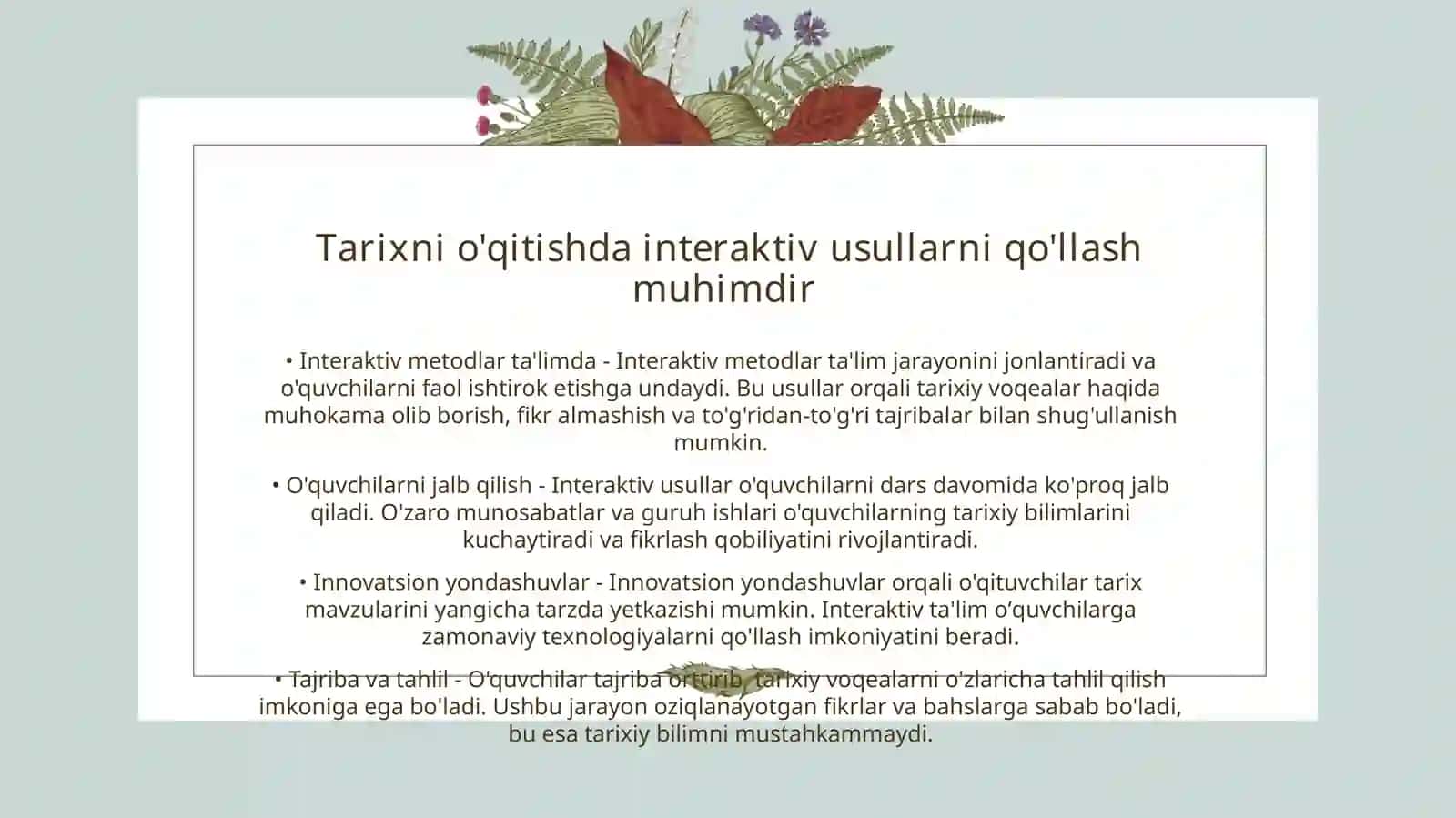 Тарих укитишнинг методлари ва классификатцияси 3