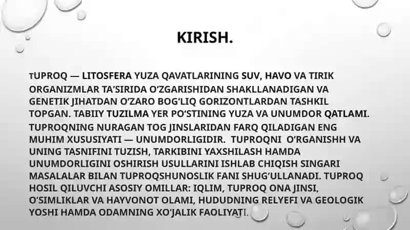 tuproq- yer resurslari, foydalanish holati va mahsuldorligini oshirish 3
