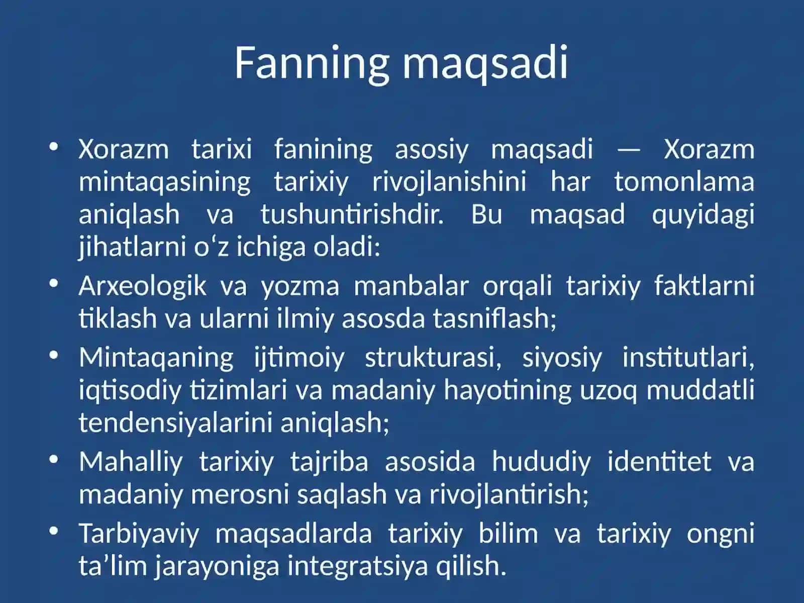 : Xorazm tarixi fanining ijtimoiy fanlar tizimida tutgan o‘rni. Fanning maqsadi, vazifalari va ahamiyati 3