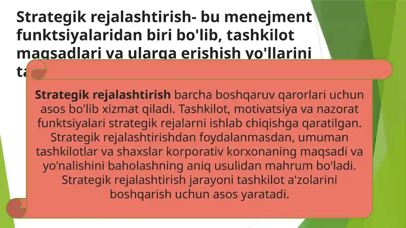 Strategik rejalashtirishning umumiy tasnifi va uning boshqaruvdagi ahamiyati 3