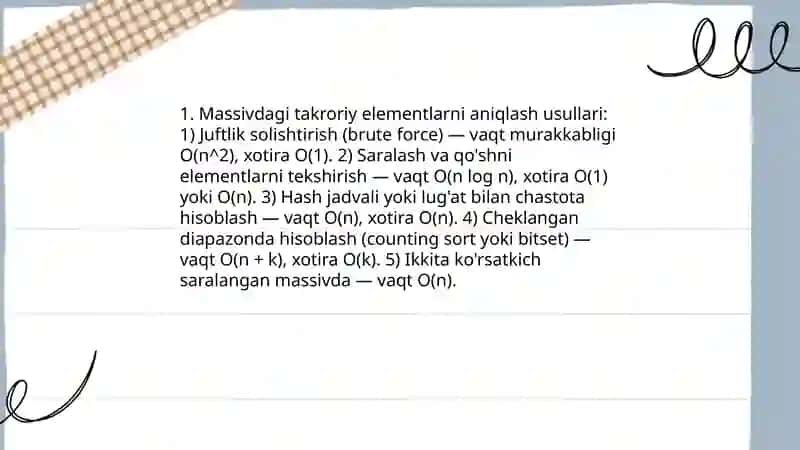 Massivdagi takroriy qiymatlarni topish 3