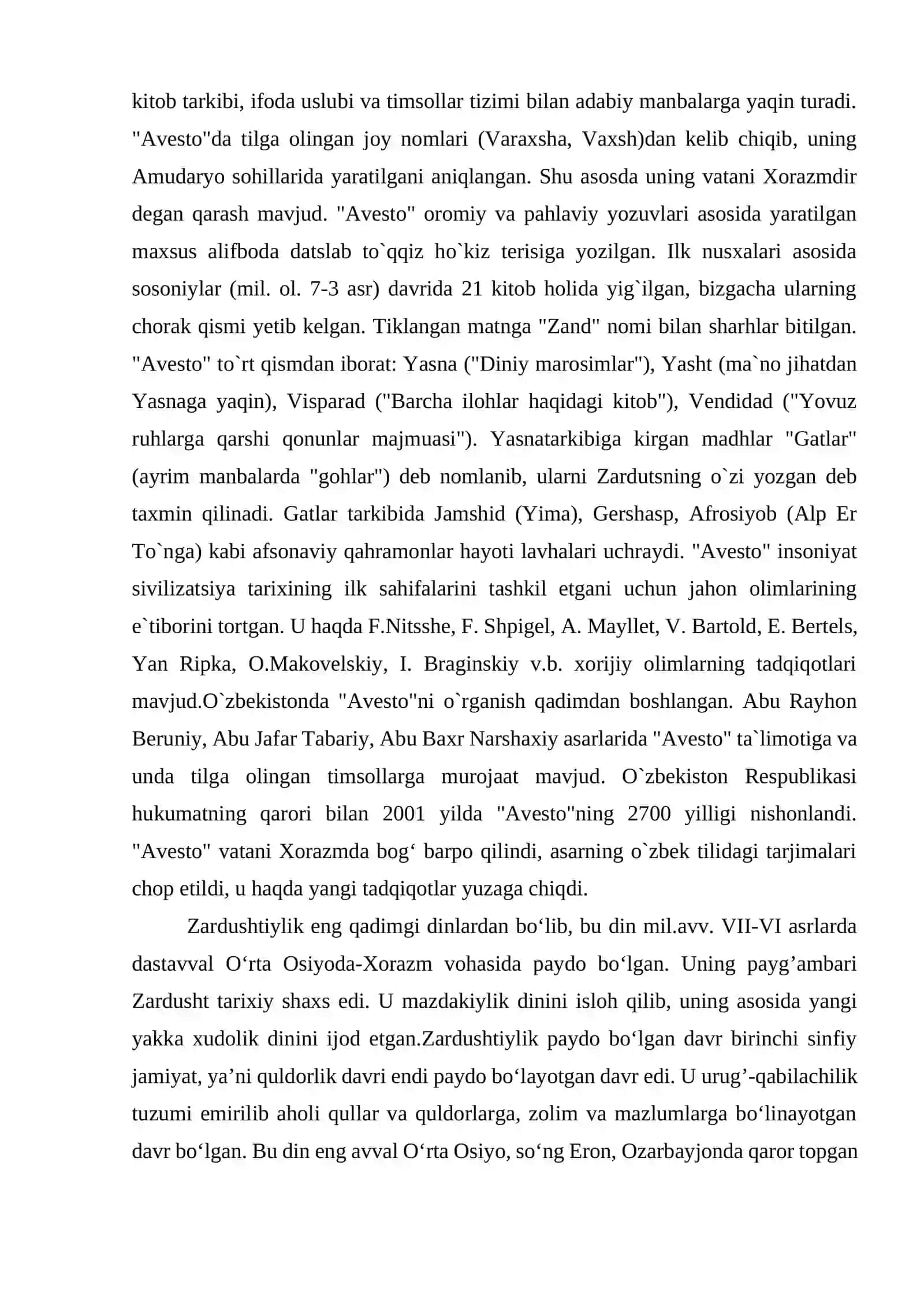 Avestoning tarixiy manba sifatidagi o‘rni. Avesto va Zardushtiylik dini 3