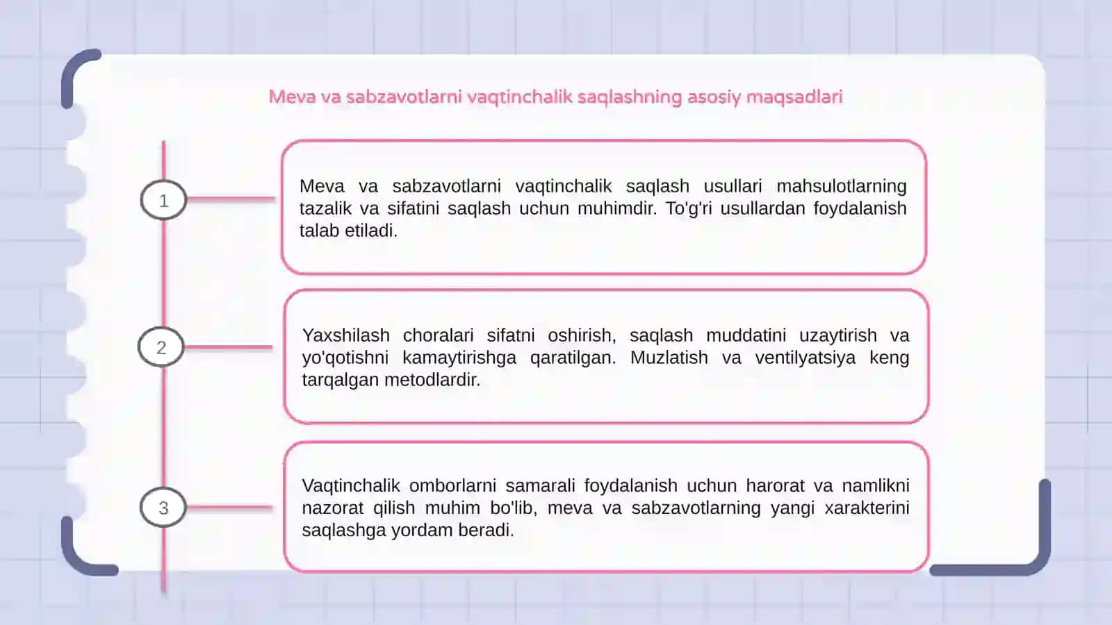 Meva sabzavotlarni vaqtinchalik omborlarda saqlash usullari va yaxshilash choralari 3