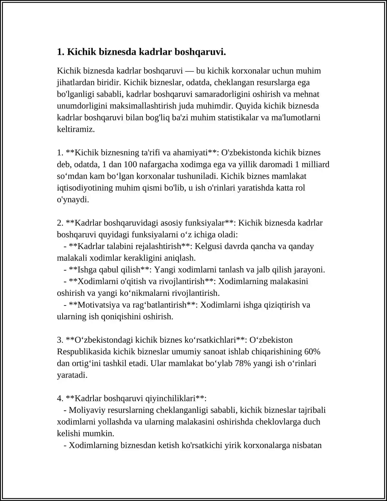 KICHIK BIZNES VA XUSUSIY TADBIRKORLIKDA XODIMLAR MEXNATDAN FOYDALANISH XOLATINI TAXLILI 3