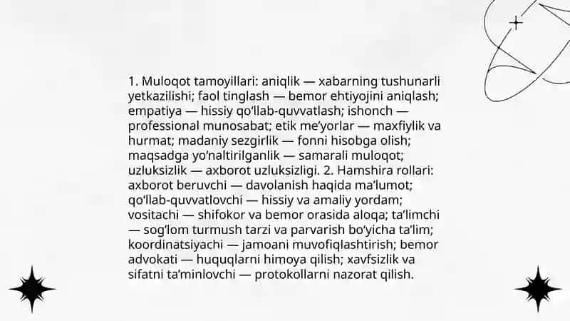 Muloqotning asosiy tamoyillari va hamshira rollari 3