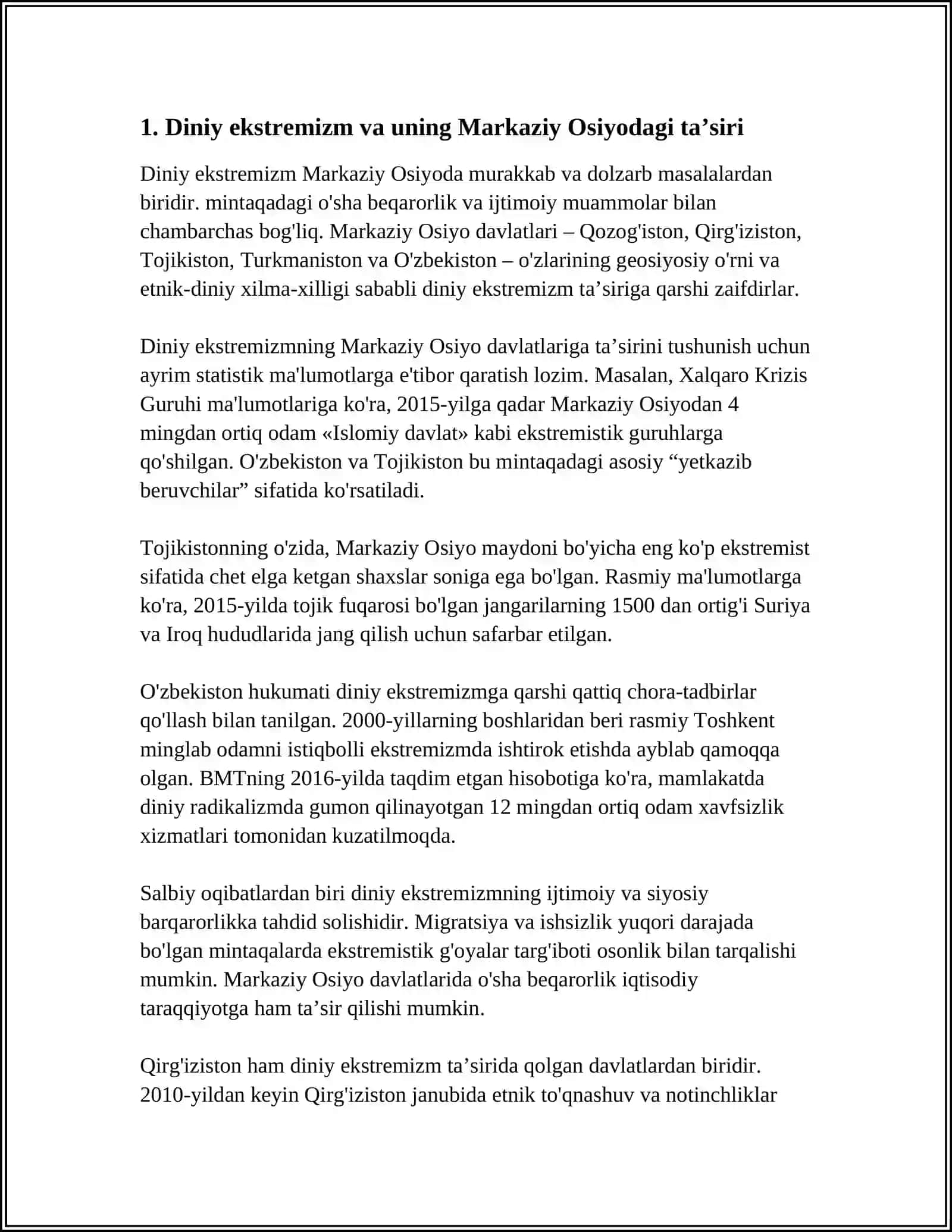 "MARKAZIY OSIYO MINTAQASIDA FAOLIYATI KUZATILGAN DINIY EKSTREMISTIK GURUHLAR" 3
