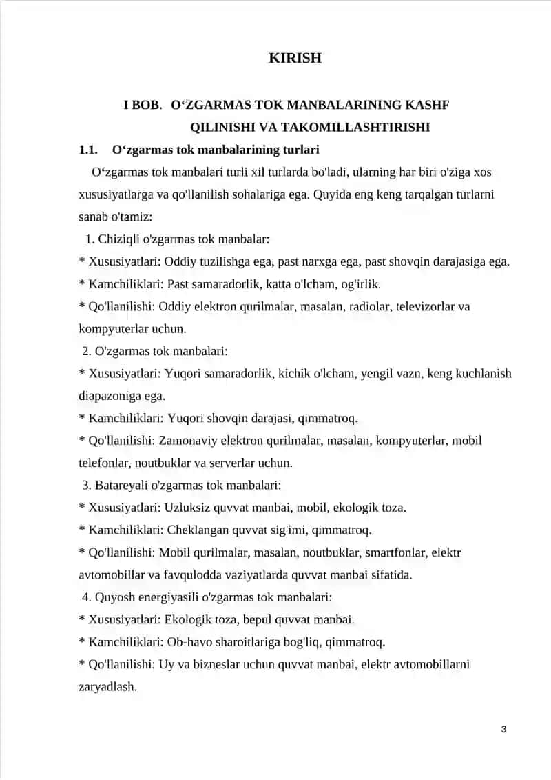 O‘zgarmas tok manbalarini mumkin bo‘lmagan kombinatsion ulanish holatlarini tadqiq qilish 3