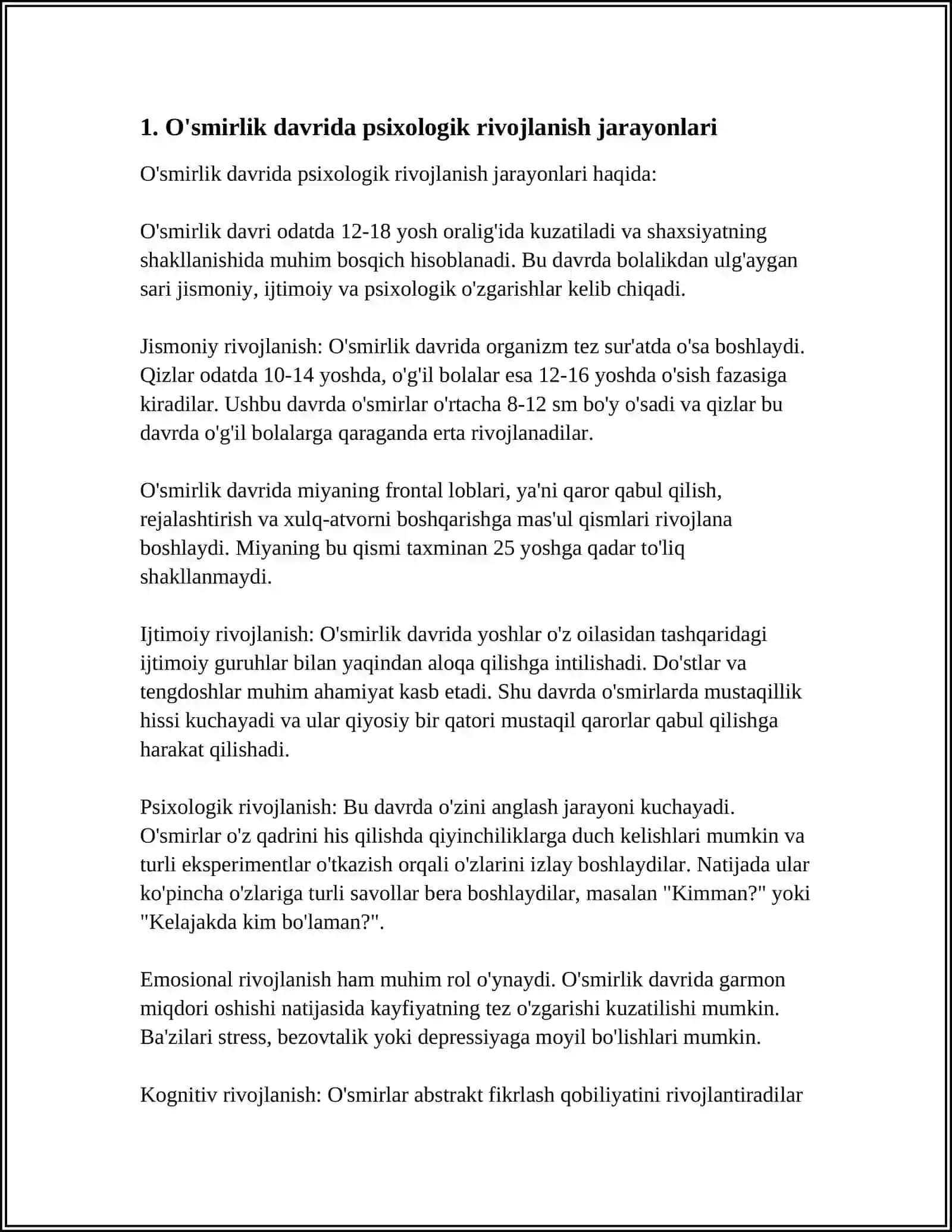 O'smirlik ilk O'smirlik va yoshlik davrlarida psixik rivojlanish xususiyatlari 3