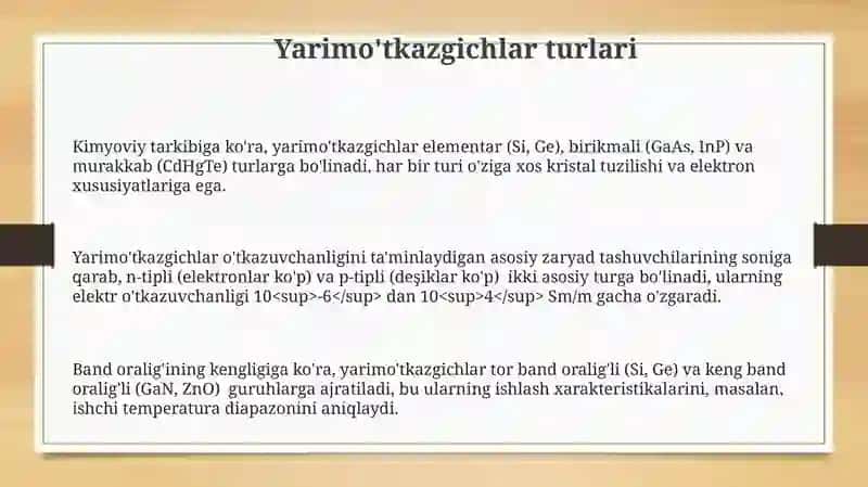 Yarimo'tkazgichlar: Tuzihishlar va Xossalari 3