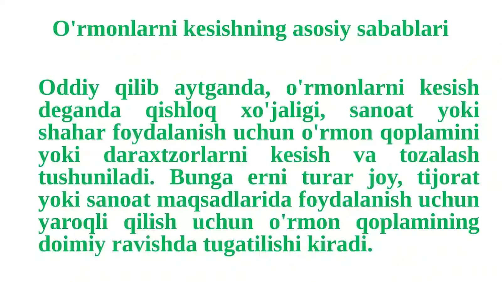 O'rmonlarning kesilishi ekologik barqarorlik g'atasi 3