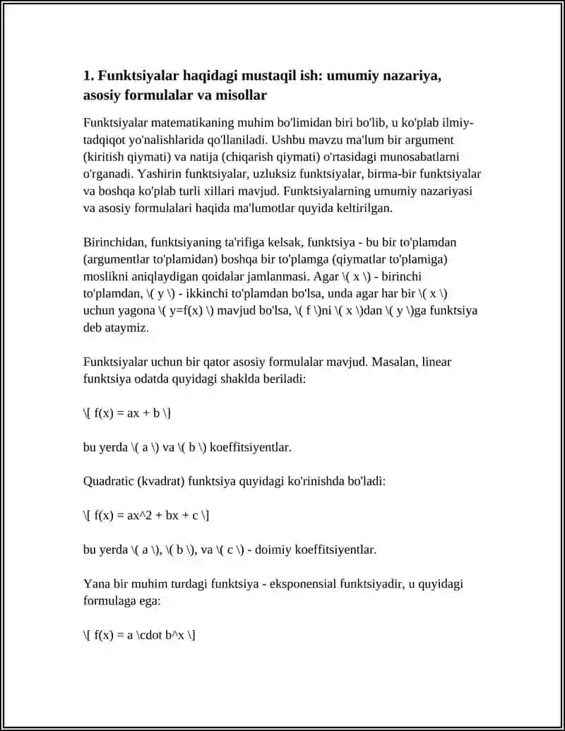 Funksiya ikrtumlari mavzusi haqida mustaqil ish 3