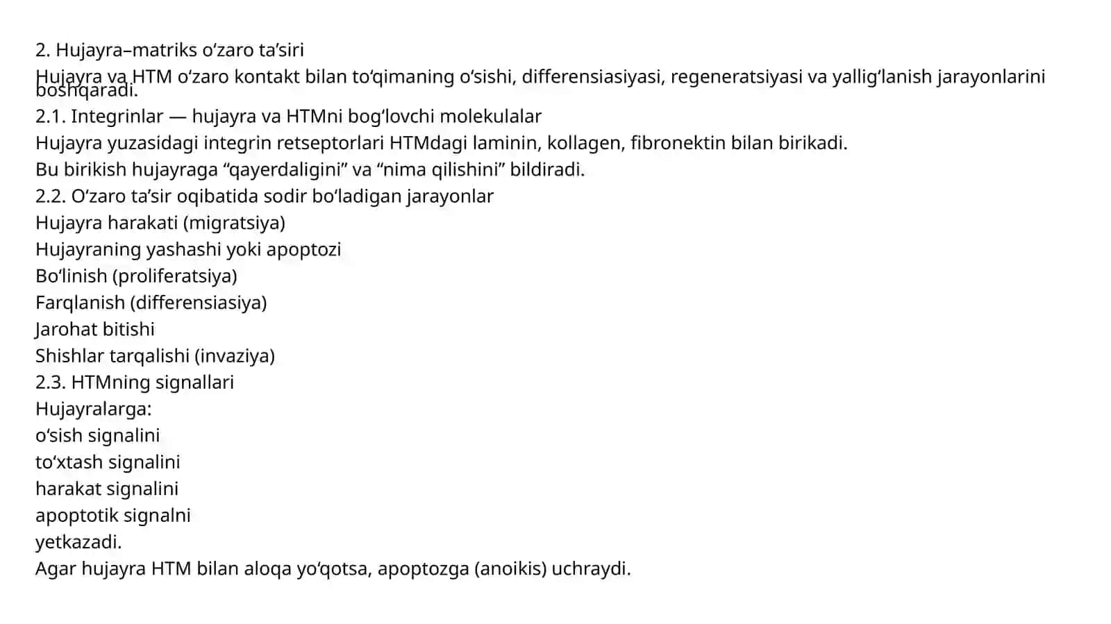Hujayradan tashqari matriks va hujayra-matriks o'zaro tasiri 3