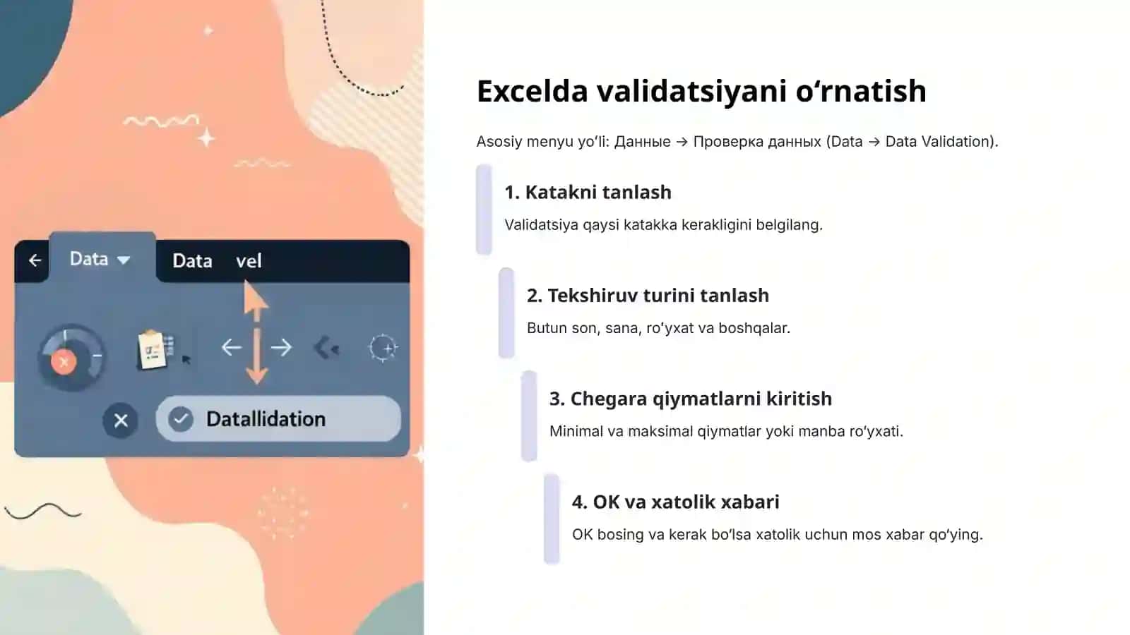 Excelda maʼlumotlarni validatsiya qilish 3