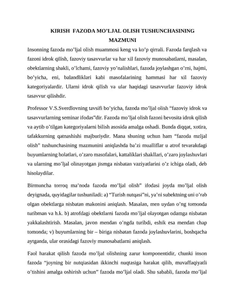 FAZODA MO'LJALGA OLISHNI SHAKLLANTIRISH VAZIFALARI O'ZIGA NISBATAN TINCH VA HARAKAT XOLATIDAGI ASOSIY YUNALISHLARNI FARQLASH 3