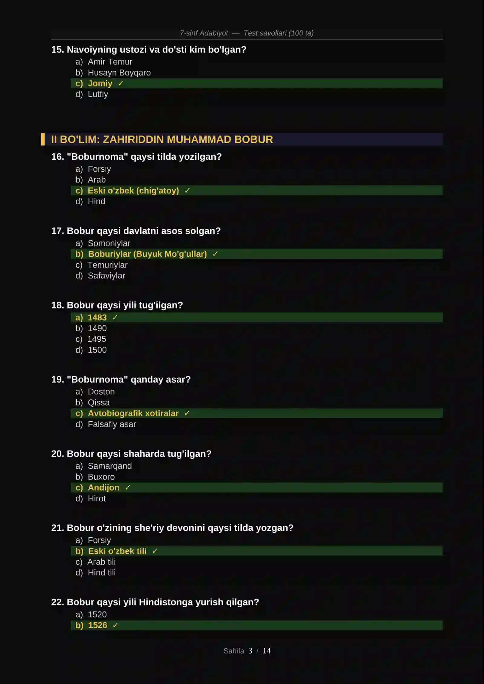 7-sinf Adabiyot — Test savollari (100 ta) 3