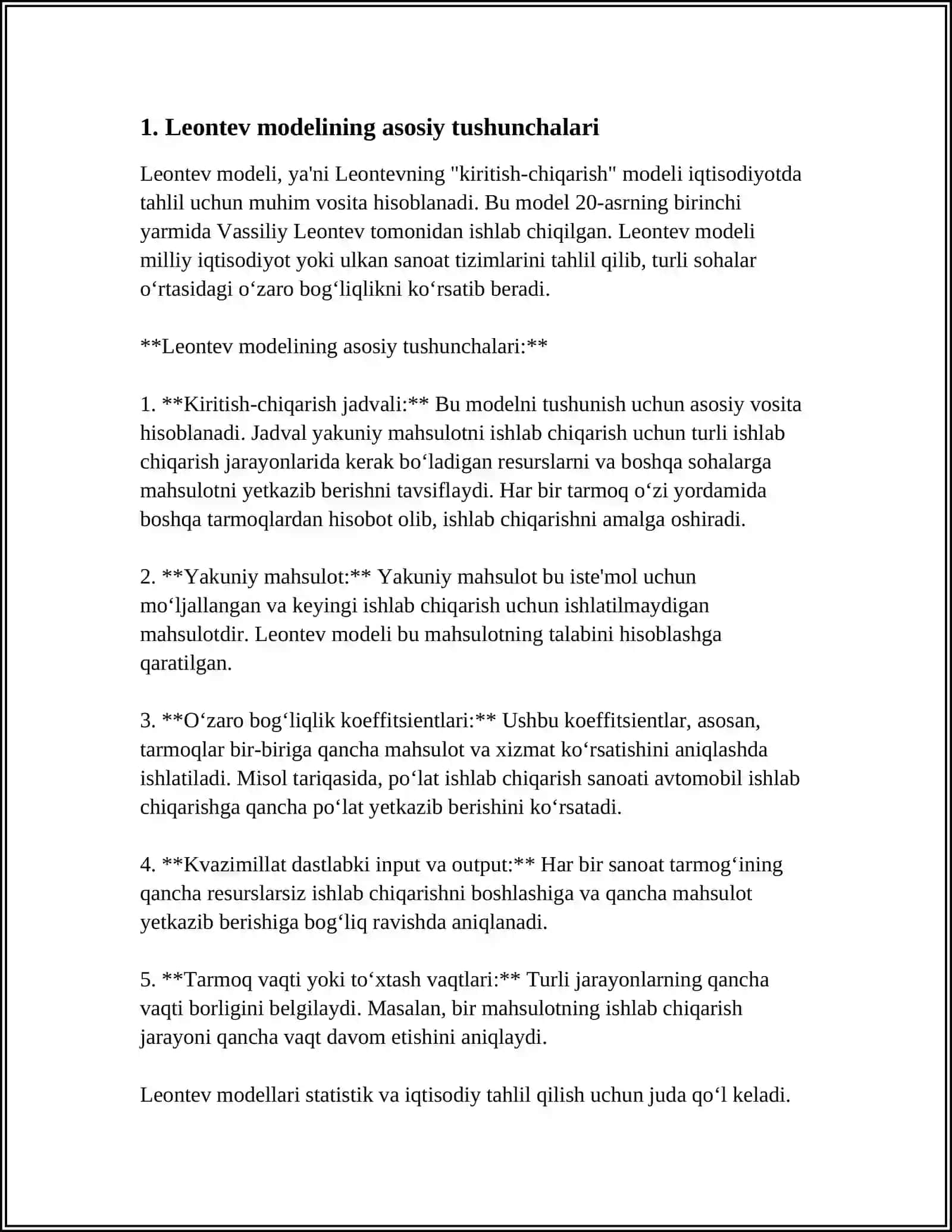 IQTISODIY MASALALARNI YECHISHNING BA’ZI METODLARI. LEONTEV MODELI 3