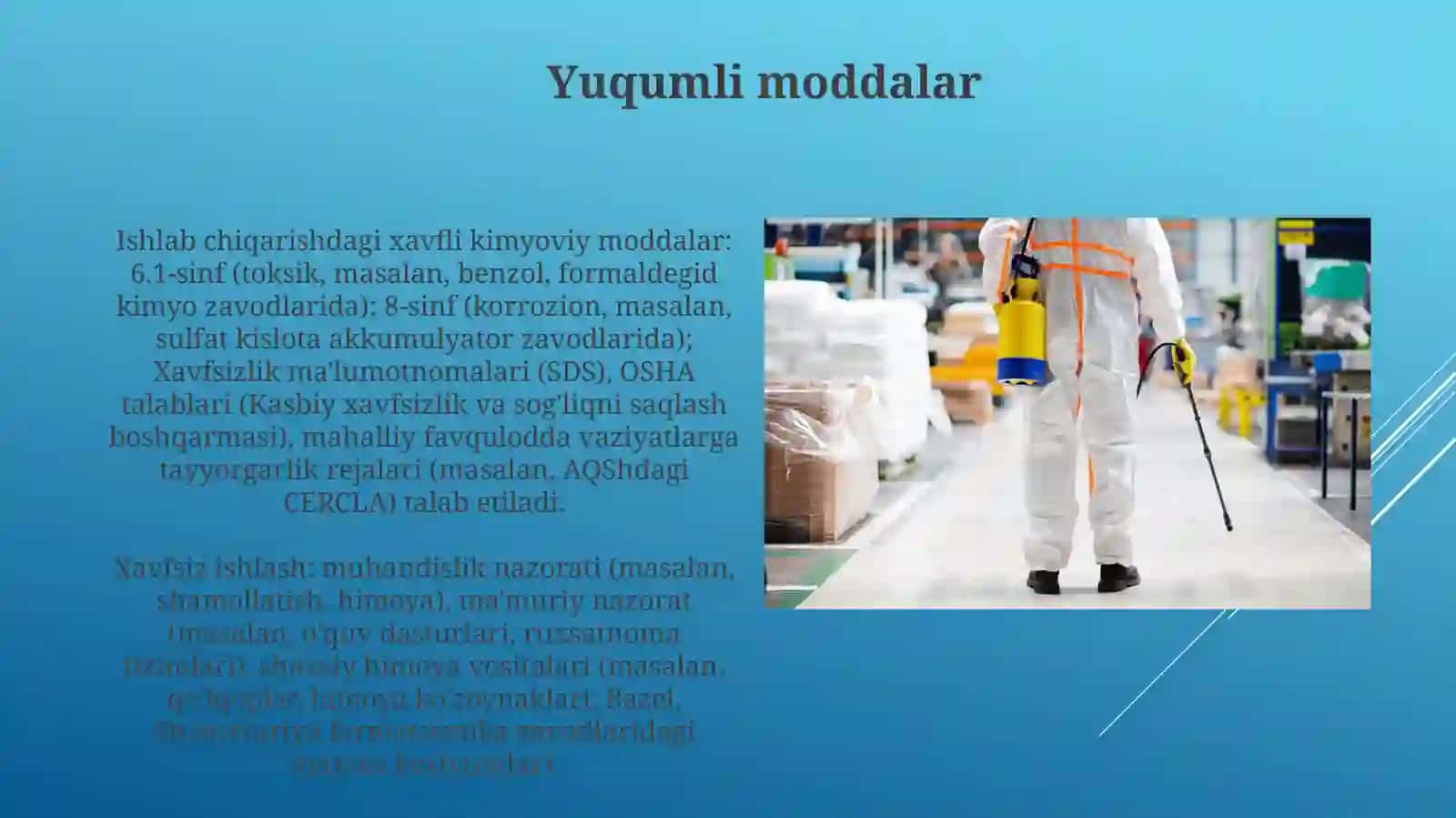 Ishlabchiqarish daqo'llaniladigan xavfliy uklar tur va ularni xavfsizligini ta'minlash choralari 3