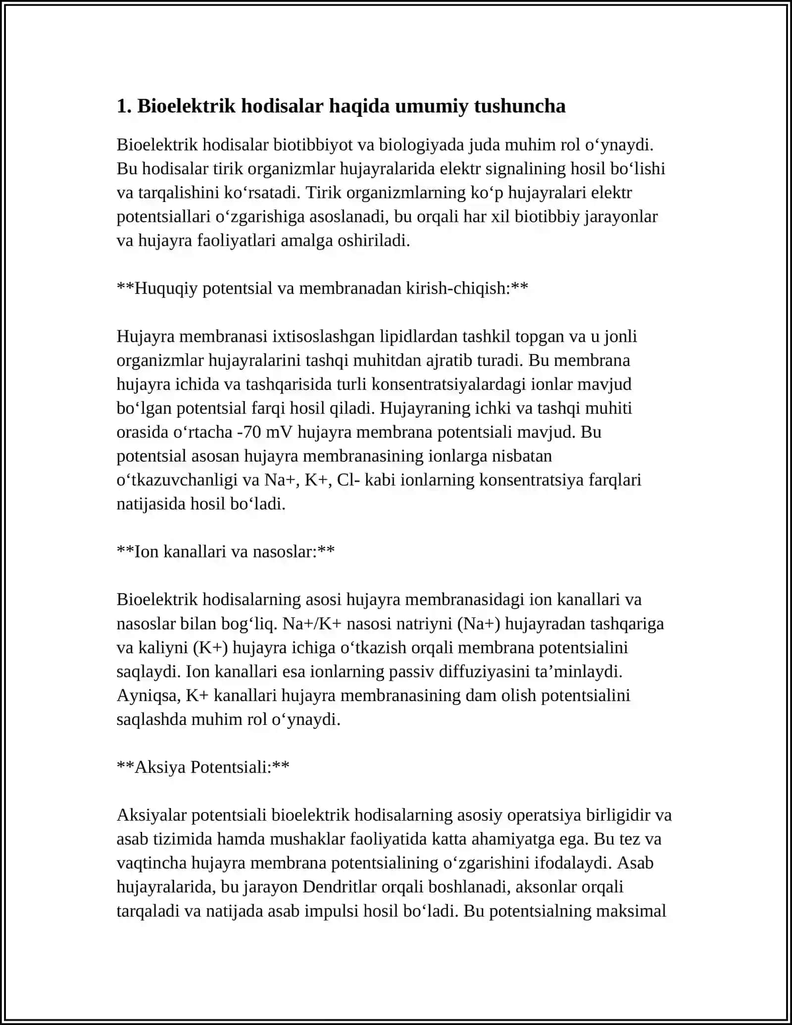 QÔZĞALUVCHAN TÔQIMALARDA BIOELEKTRIK HODISALAR.TASIRLASH QONUNLARI TIBBIYOTDA AXAMIYATI 3