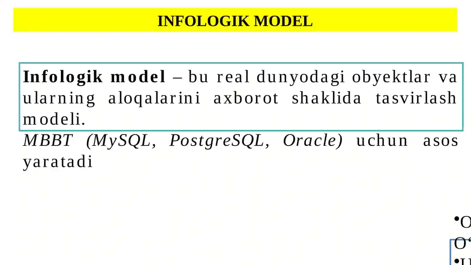 Ma’lumotlarbazasiniinfologikloyihalashtirishvaERdiagrammalar 3