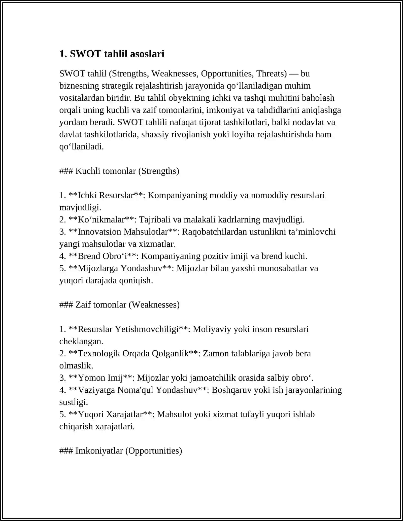 SWOT tahlil 3