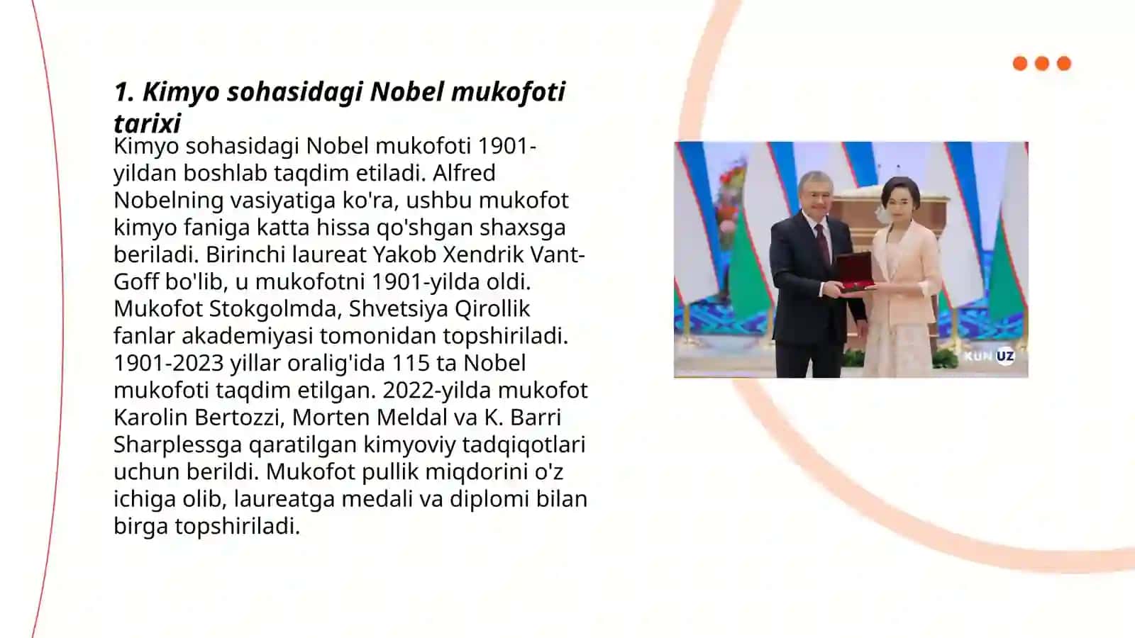 Kimyo sohasidagi Nobel mukofoti sovrindorlari va yutuqlari 3