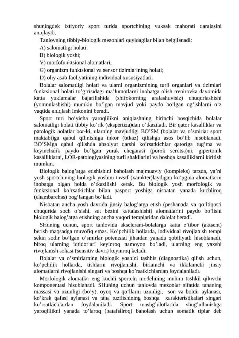 MA’RUZA. TANLOVNING METROLOGIK ASOSLARI. SPORTDA MODELLASHTIRISH 3