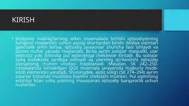 Moliyaviy mablag‘larning erkin muomalada bo‘lishini cheklovchi soliqlarning belgilanishi 3