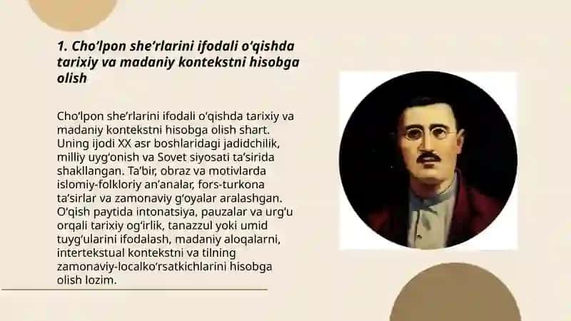 Choʻlpon sheʼrlarini ifodali oʻqish va tahlil qilish 3