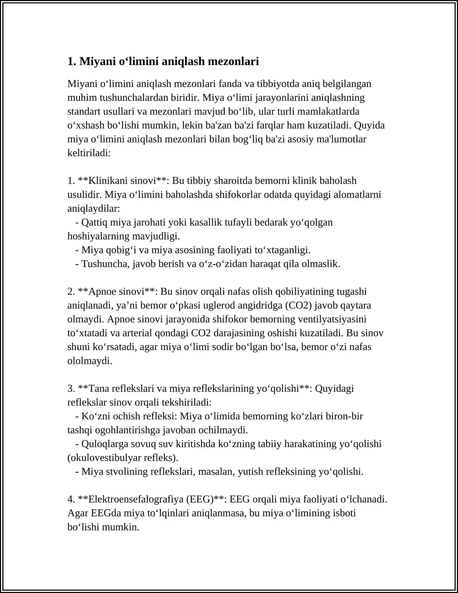 TURLI MAMLAKATLARDA " MIYA OʻLIMINI " ANIQLASHGA DOIR QOIDALAR YOʻRIQNOMALAR NIZOMLAR 3