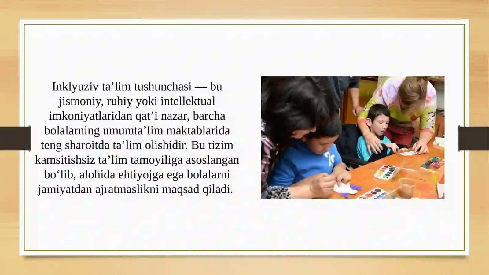 O’zbekiston Respublikasida alohida talimga ehtiyojlar bo’lgan bolalarga inklyuziv ta’lim tizimining joriy etilishi masalalari 3