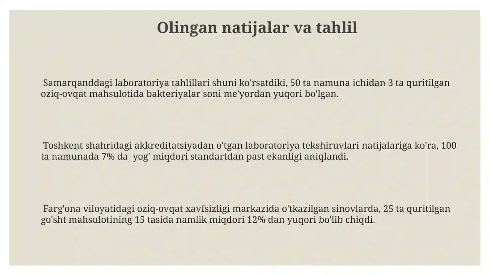 Askarlarning quruq oziq-ovqat mahsulotlarini laboratoriya tekshiruvi to'g'risidagi bayonot 3