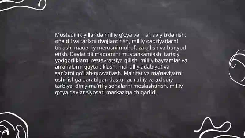 Mustaqillik yillarida Oʻzbekistonning Maʼnaviy va Madaniy Taraqqiyoti 3