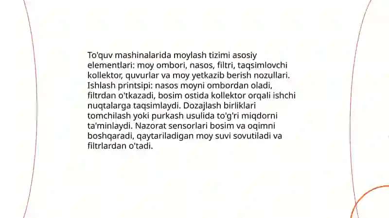 To'quv mashina, yarim avtomat va jihozlarini moylash sistemalari 3