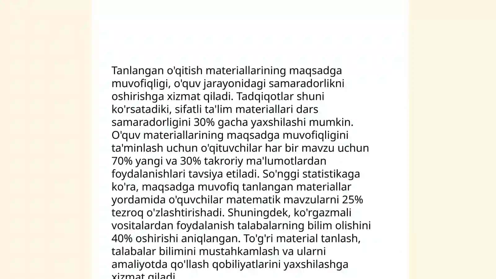 Tanlangan o'qitish vositalari va uslublarining qo'yilgan maqsad va vazifalarga mosligi 3