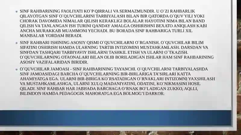 Sinf rahbari o`quvchilarning birinchi murabbiysi va ustozi 3