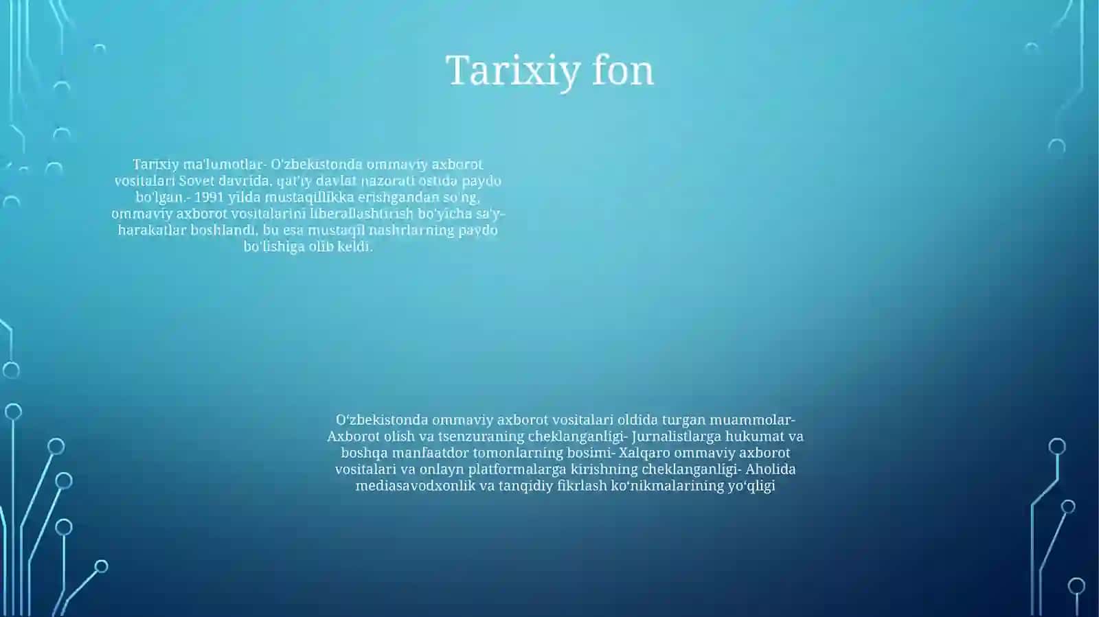 O'Zbekiston Respublikasida Ommaviy Axborot VositalariningFaoliyatiO'ZgarishVaMuammolar 3
