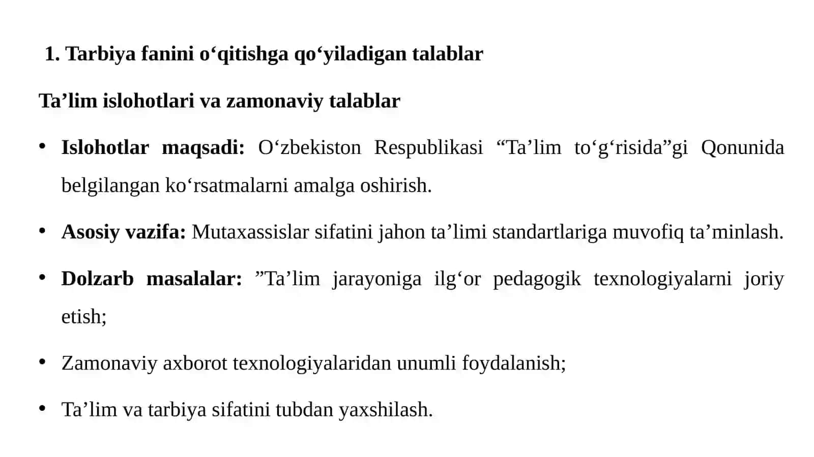 Zamonaviy tarbiya fani o‘qituvchisiga qo‘yiladigan talablar 3