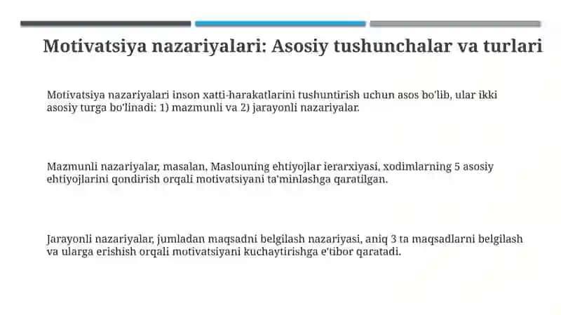 Motivatsiya nazariyalari va ularning rahbarlik faoliyatida qo'llanilishi 3