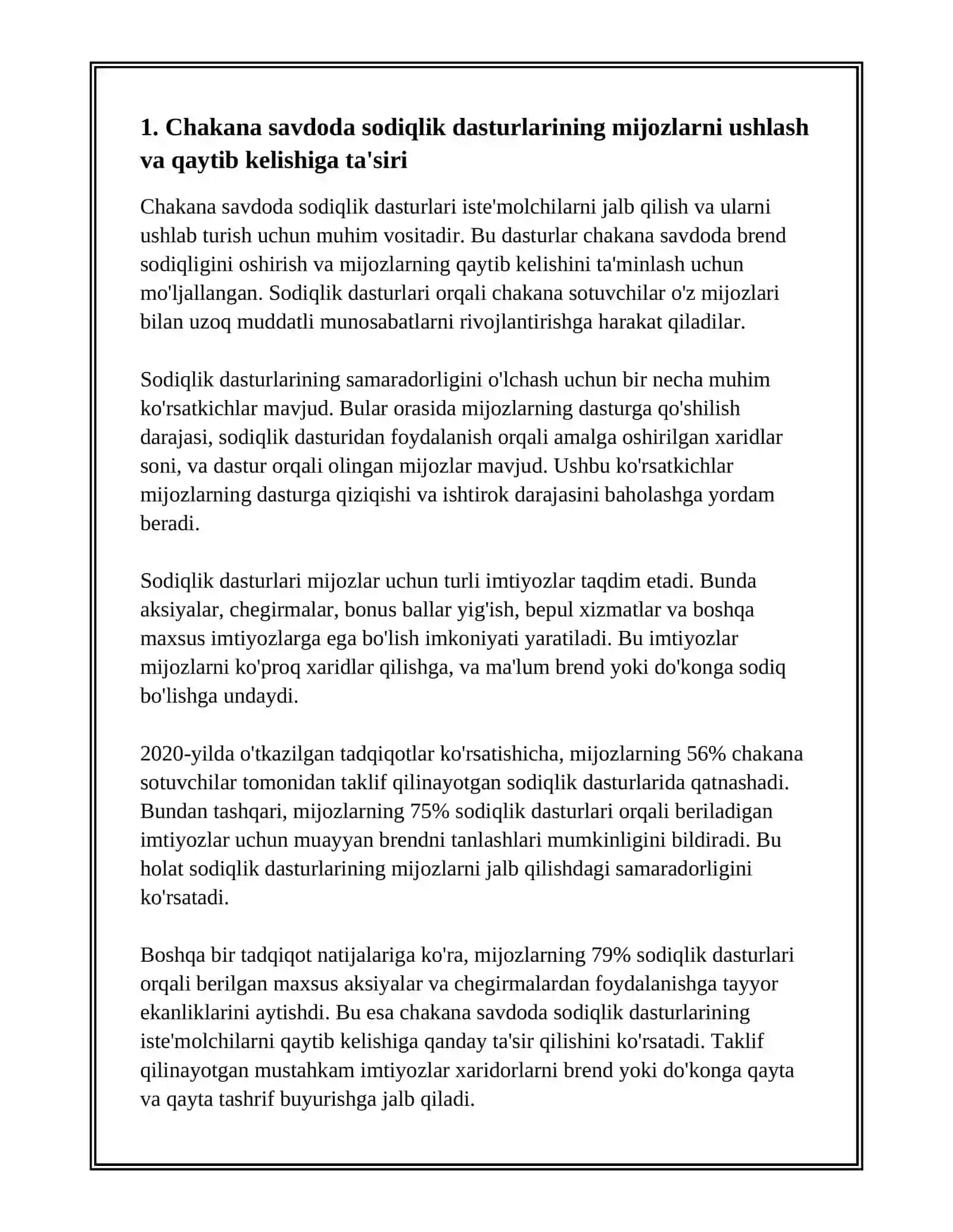 ISTE'MOLCHILARNING SODIQLIGI: CHAKANA SAVDODA SODIQLIK DASTURLARINING SAMARADORLIGI 3