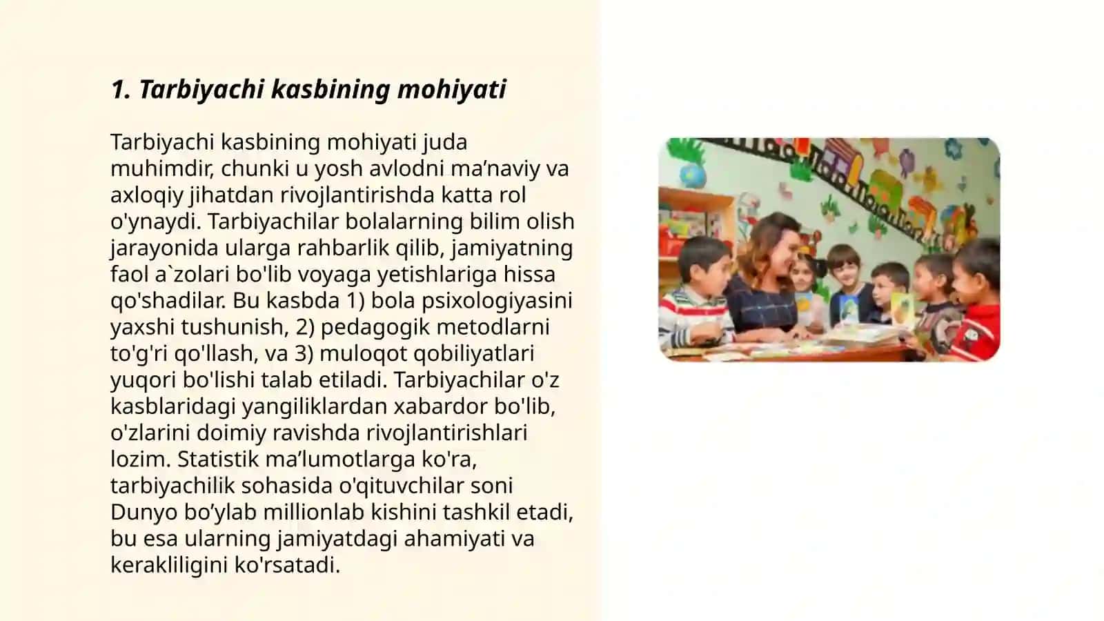 Tarbiyachi va uning faoliyat mazmuni qanday 3