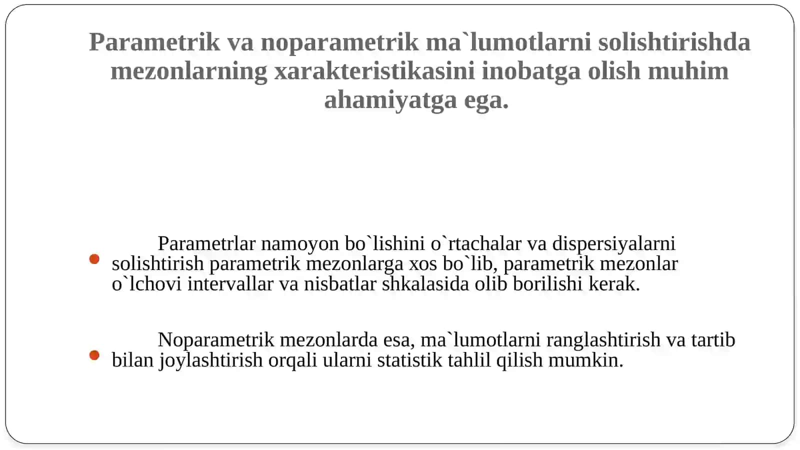 O'zarobog'liq bo'lmagangi tanlanmani taqqoslash uchun styudent mezoni 3