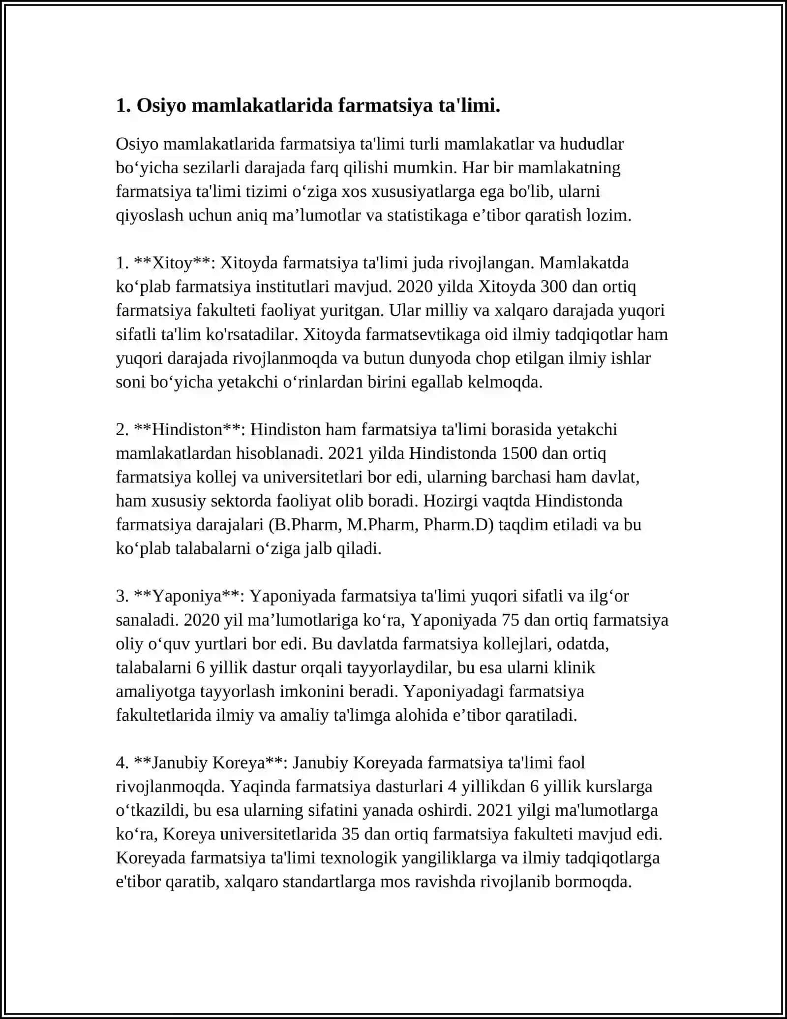 OSIYO MAMLAKATLARIDA FARMATSIYANI RIVOJLANISH O'ZIGA HOSLIGI 3