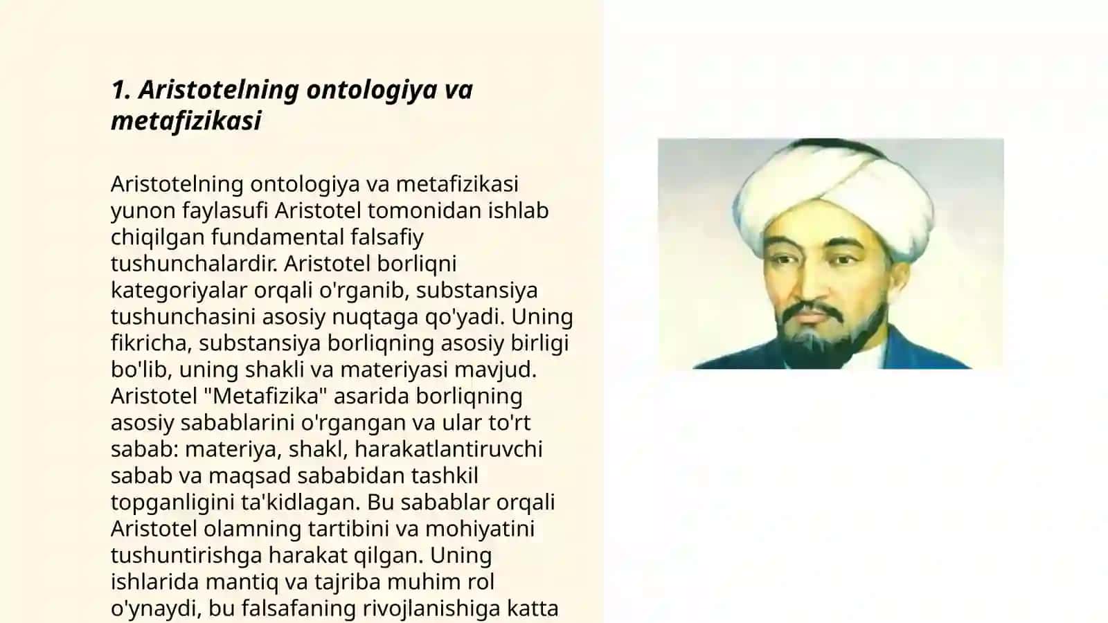 Aristotel, Farobiy va Kant onkologiyasida kategoriyalarning tasnifi 3