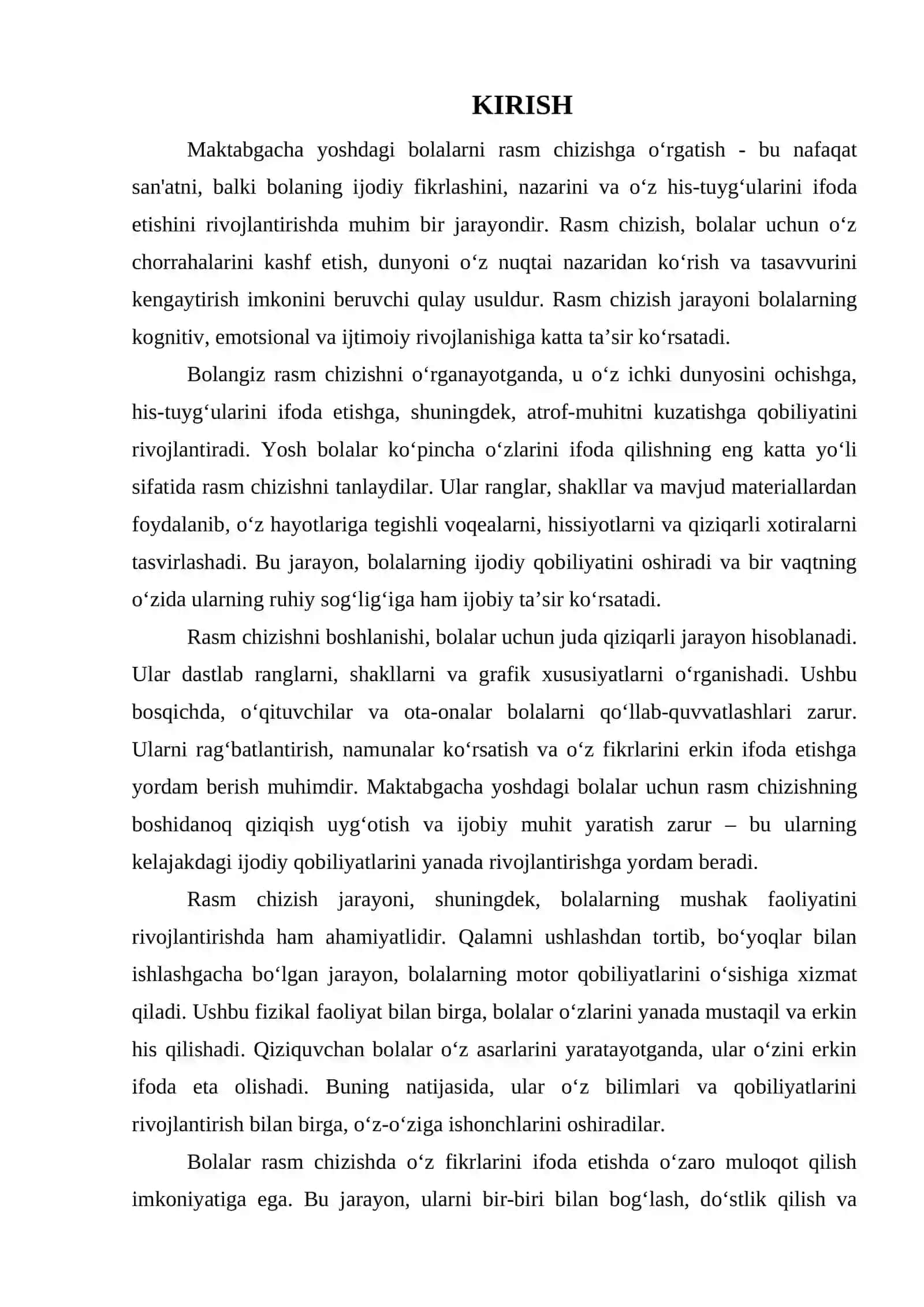 MAKTABGACHA YOSHDAGI BOLALARNI RASM CHIZISHGA O‘RGATISH 3