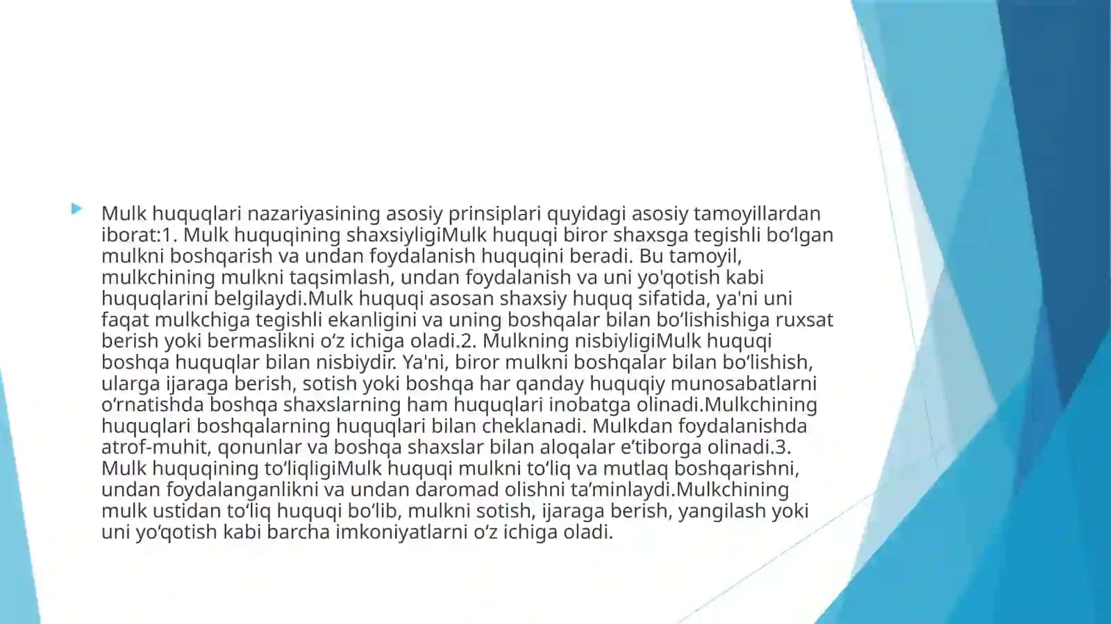 Mulk huquqlari nazariyasi va mulkchilik shakllari rivojlanishining evolyutsiyasi 3