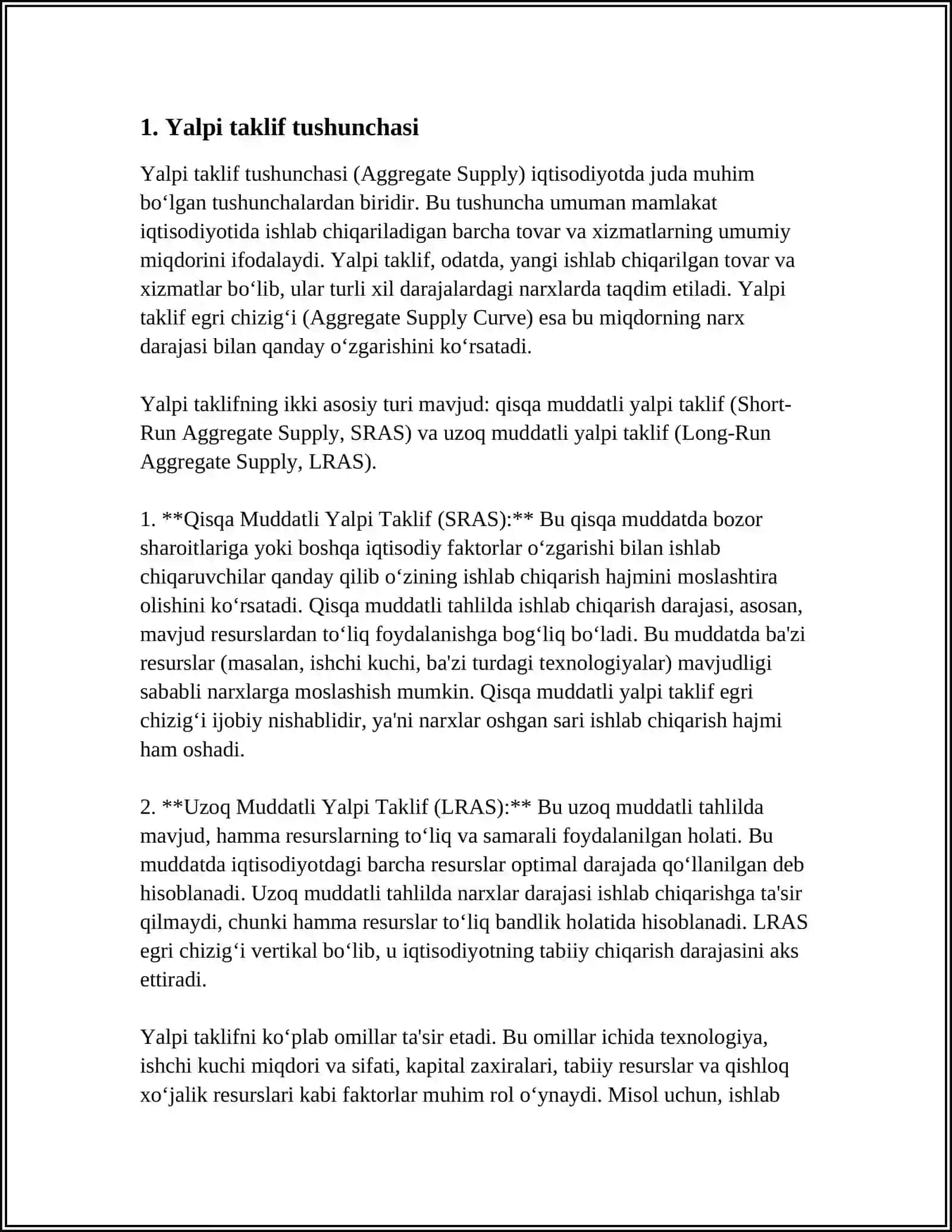 Yalpi Taklif Tushunchasi 3