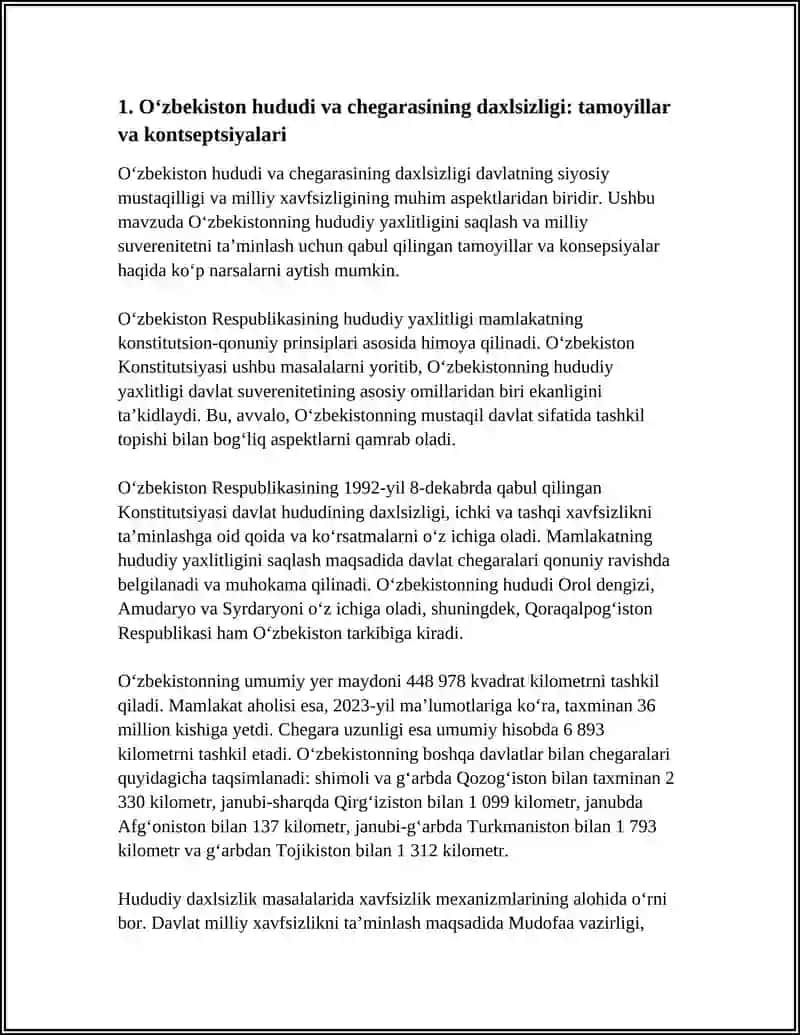 O'ZBEKISTON HUDUDI VA CHEGARASINING DAXILSIZLIGI 3